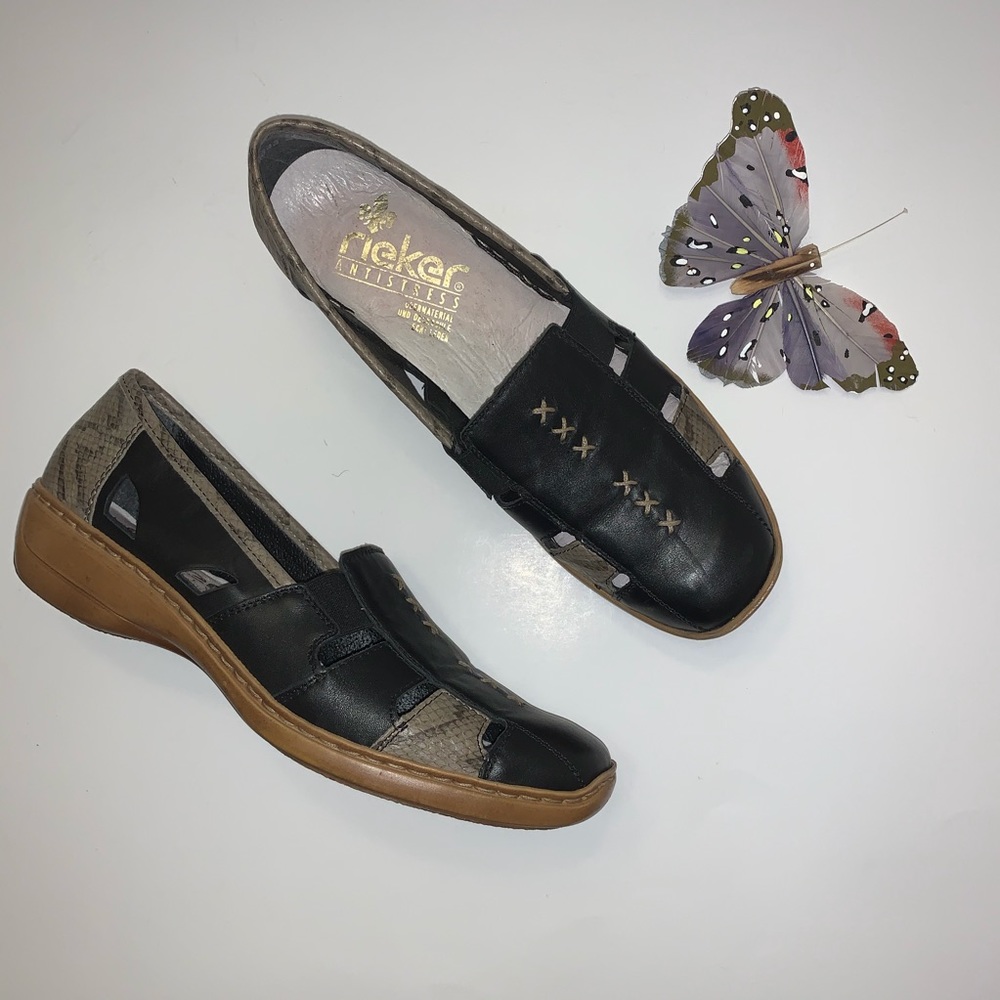 Rieker DENISE Black Snake Print Slip On Shoes 40